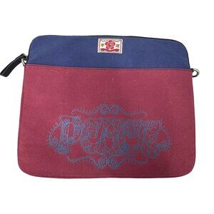 Lucky Brand Red Blue Canvas Peace Print Laptop Sleeve Case 14" X 11" Zipper READ